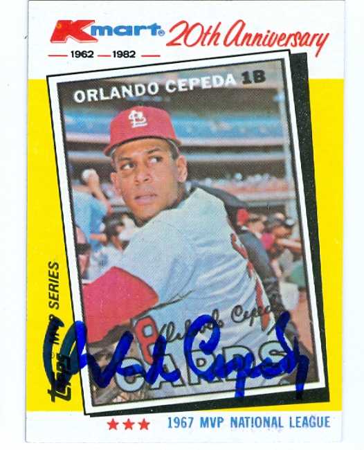 Orlando Cepeda autographed baseball card (St. Louis Cardinals) 1982