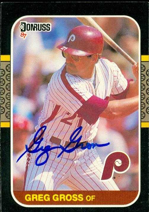 Greg Gross autographed baseball card (Philadelphia Phillies) 1987